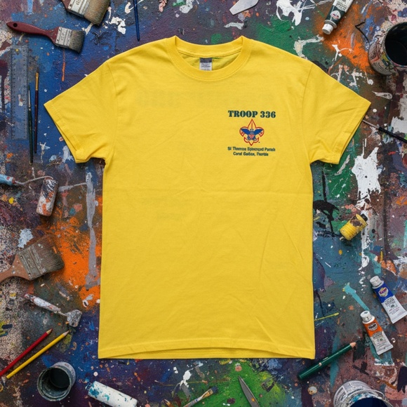 Gildan Troop 336 Coral Gables Graphic Tee Yellow Regular - Picture 1 of 9